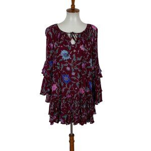 CY Women’s Tunic Top Medium Long Sleeve Ruffles Boho